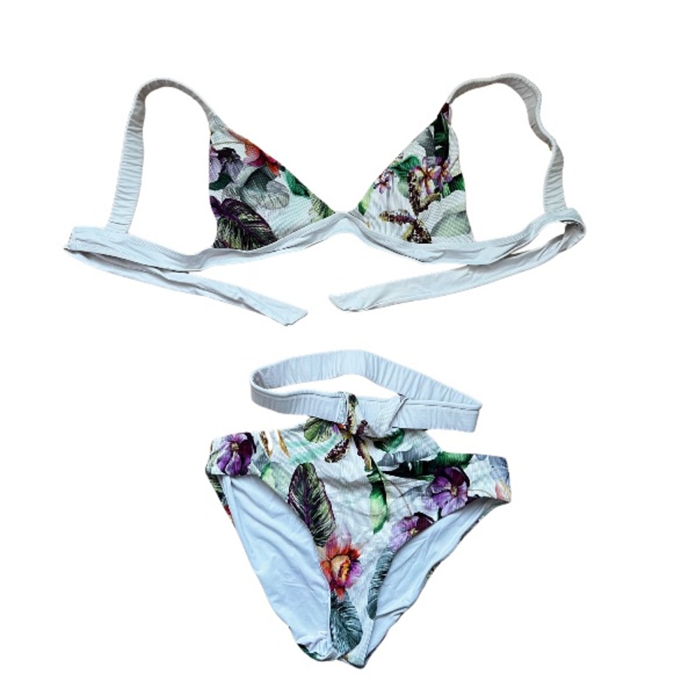 Cute White Bikini with Colorful Flowers